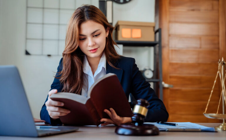 female attorney working at her office